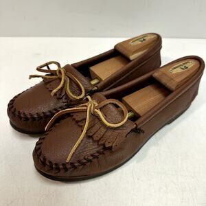 VERY GOOD Minnetonka Deerskin Moccasins Kiltie Carmel Brown Women's 7